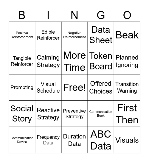 Behavior Bingo Card