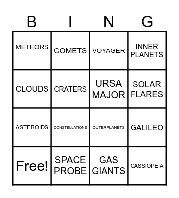 STARS AND PLANETS Bingo Card