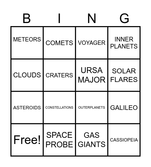 STARS AND PLANETS Bingo Card