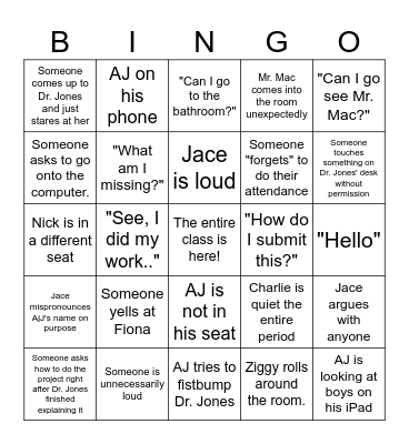 Period 6 Bingo Card