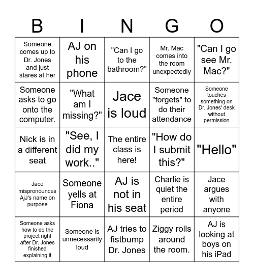 Period 6 Bingo Card