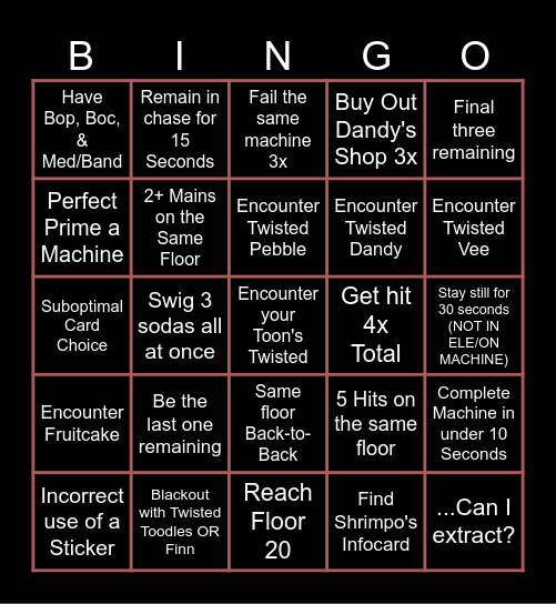 Dandy's World Matchmaking Bingo Card