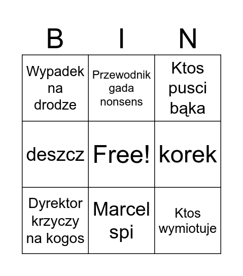 WYCIECZKA Bingo Card
