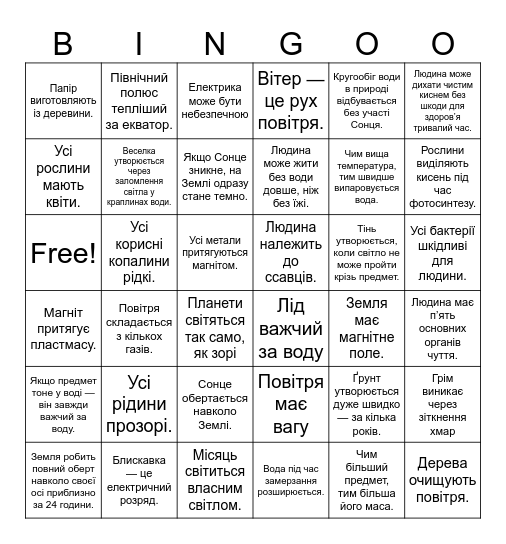 «Природа і людина» Bingo Card