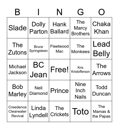 Guess the Original Artist - Bonus Round Bingo Card