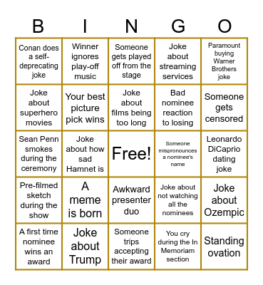 Oscar Night Bingo! Bingo Card