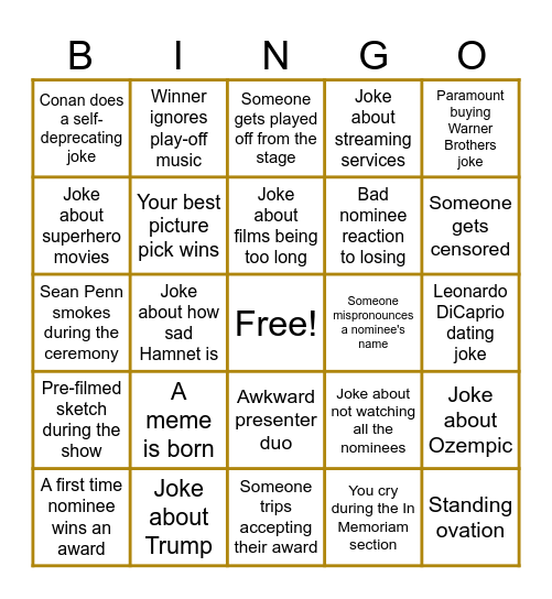 Oscar Night Bingo! Bingo Card