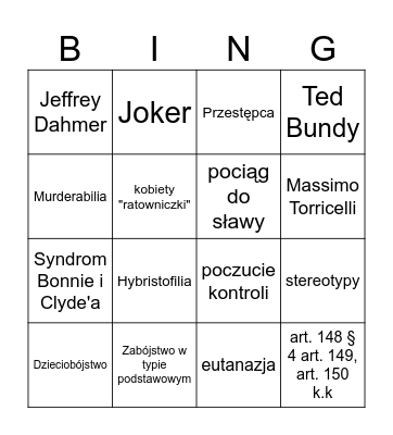 Dlaczego kobietom podobają się przestępcy? Bingo Card