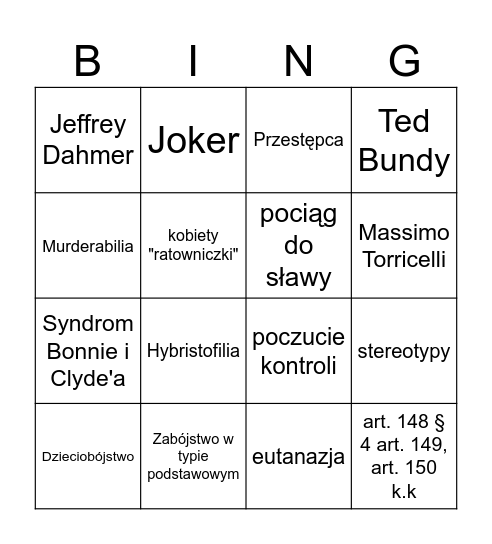 Dlaczego kobietom podobają się przestępcy? Bingo Card