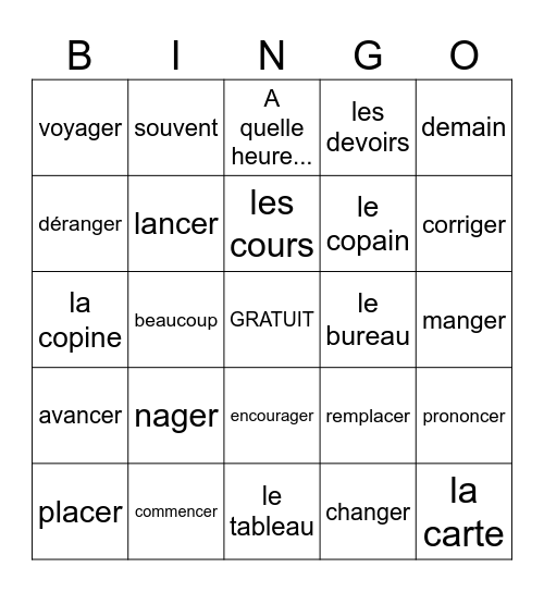 Français 1 Chapitre 4 Grammaire Bingo Card