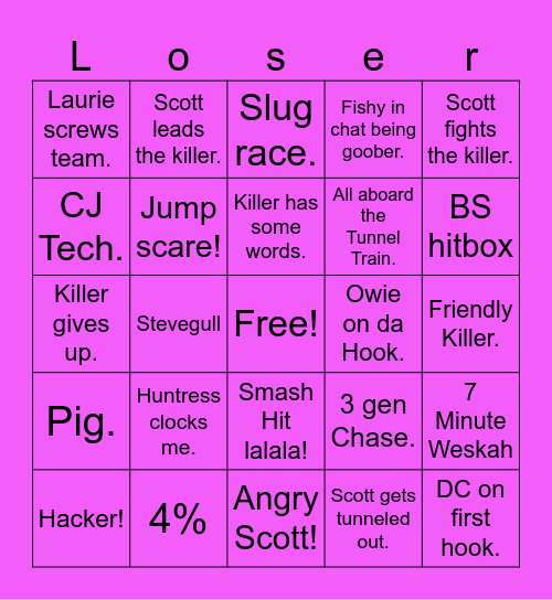 Dead by Bingo Card