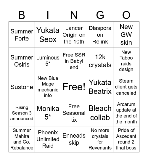 Untitled Bingo Card