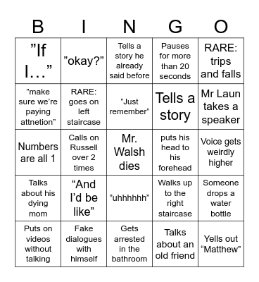 Health Class Bingo Card
