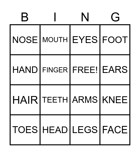 BODY BINGO Card