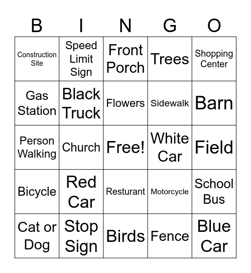 Scenic Bingo Drive Bingo Card