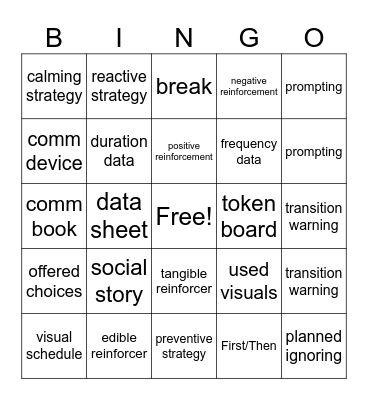 Behavior Bingo Card