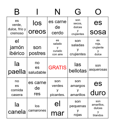 Ch. 8-2-- (Describir comida)🍔 Bingo Card