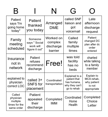 Case Management BINGO Card