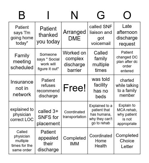 Case Management BINGO Card