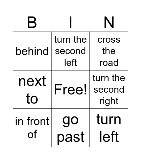Asking for the way Bingo Card