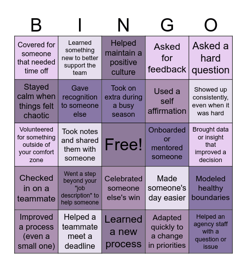 The Work Behind The Wins Bingo Card