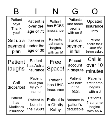Call Center BINGO! Bingo Card