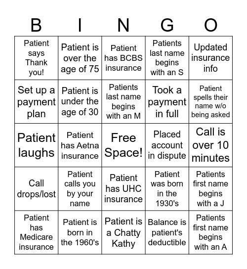 Call Center BINGO! Bingo Card