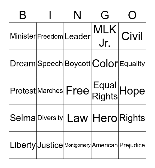 MLK Jr. Bingo Card