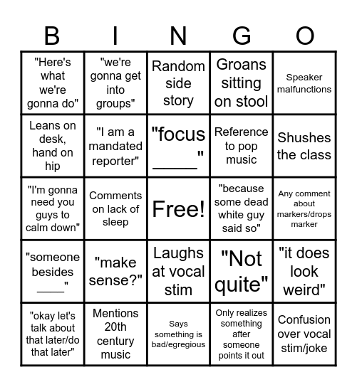 Mr. Tirpak BINGO Card