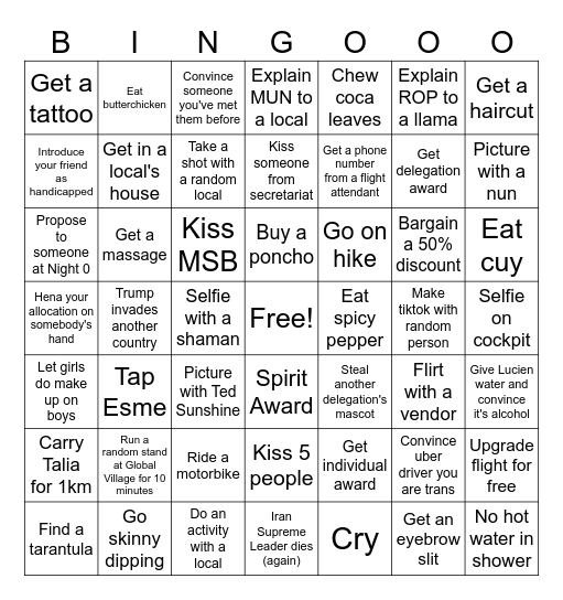 WorldMUN Peru Bingo Card