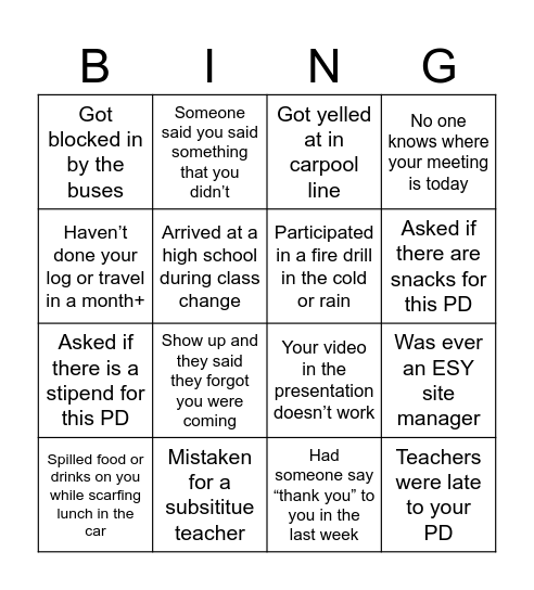 Untitled Bingo Card