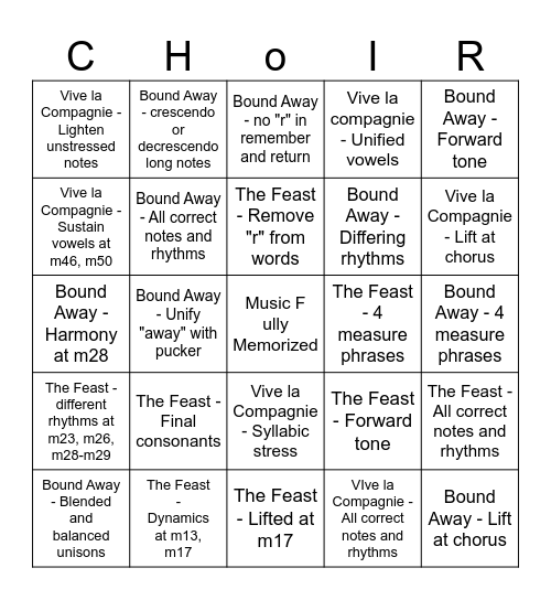 Varsity Tenor Bass Meyerson! Bingo Card
