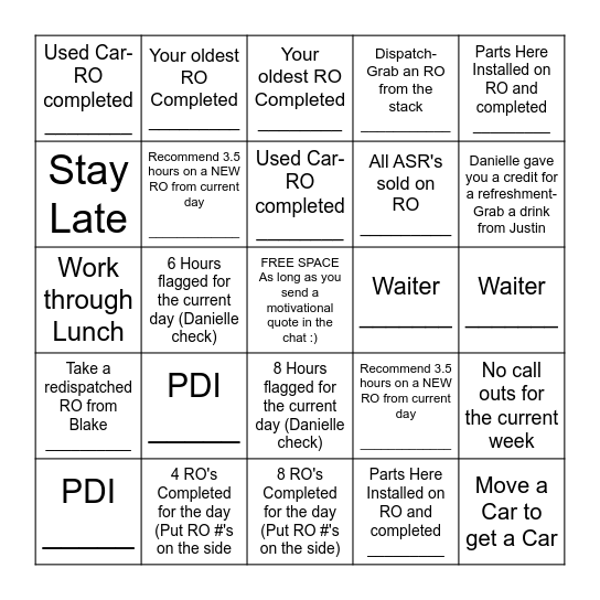 Productivity Thursday Shop Bingo Card
