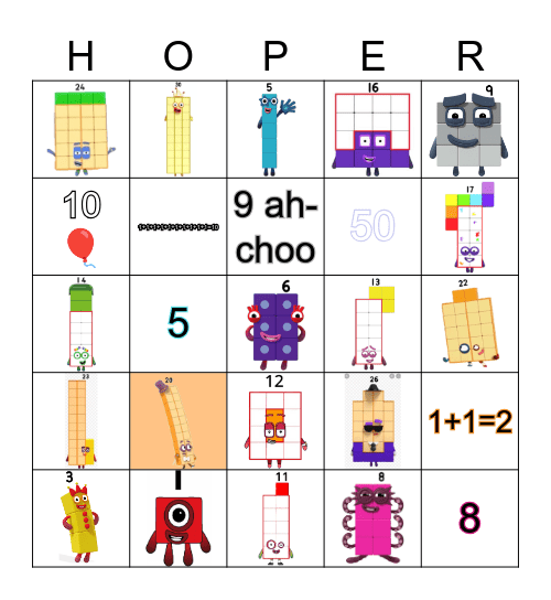 Number blocks Bingo Card