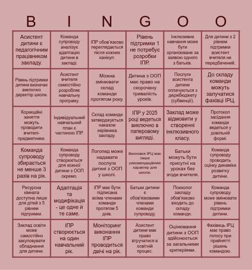 Бінго! Bingo Card