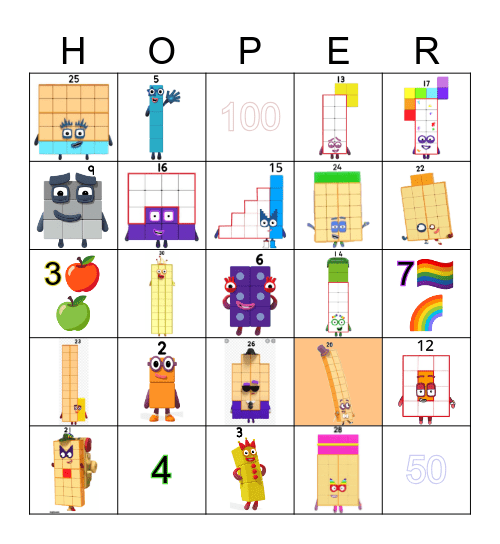 Number blocks Bingo Card