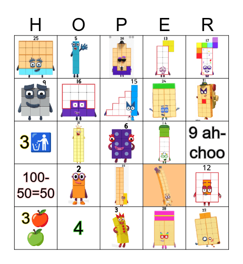 Number blocks Bingo Card
