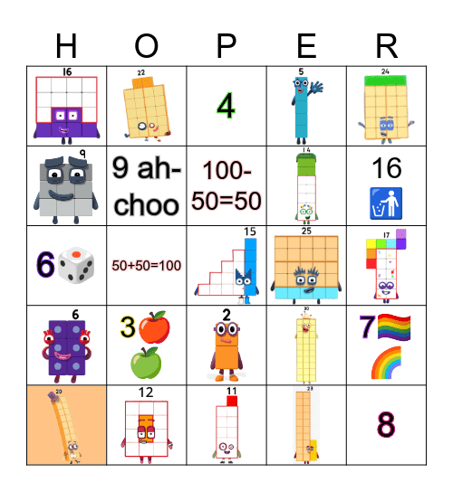 Number blocks Bingo Card