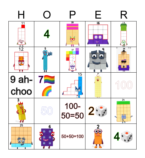 Number blocks Bingo Card