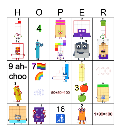 Number blocks Bingo Card