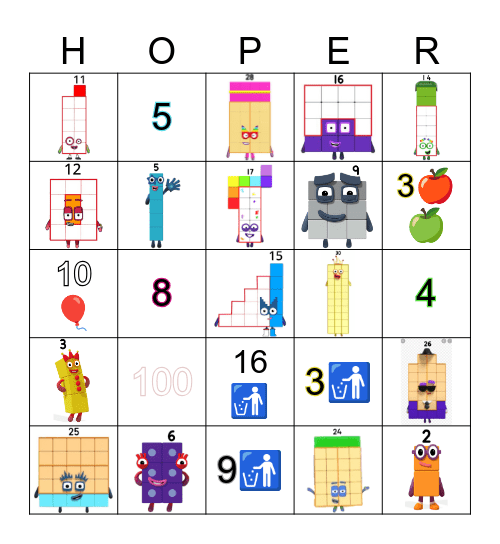 Number blocks Bingo Card