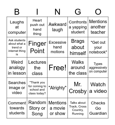 Mr. Hadden Bingo Card