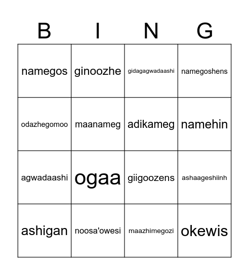 fish Bingo Card