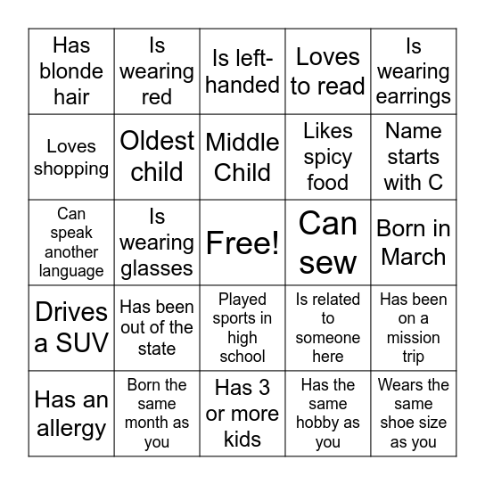 Find the guest BINGO Card