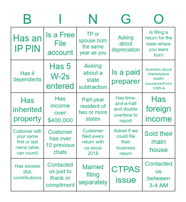 TAXHAWK Bingo Card