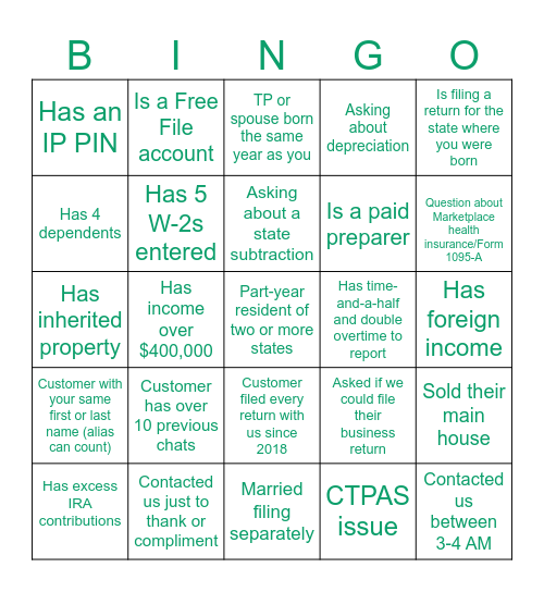 TAXHAWK Bingo Card
