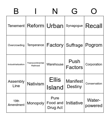 USA Expands - 1880-1920 Bingo Card