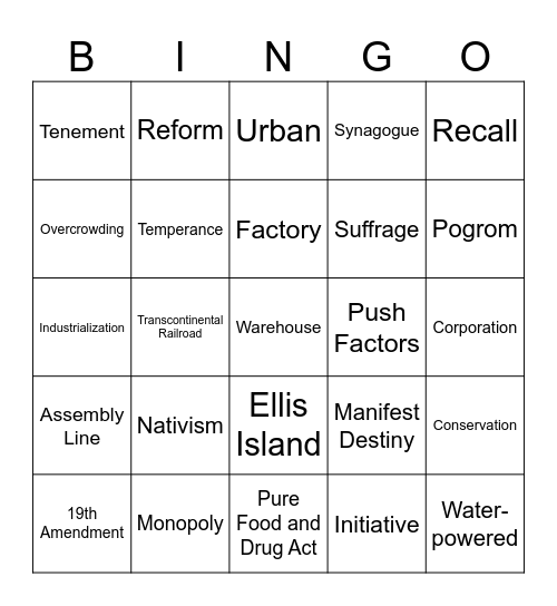 USA Expands - 1880-1920 Bingo Card