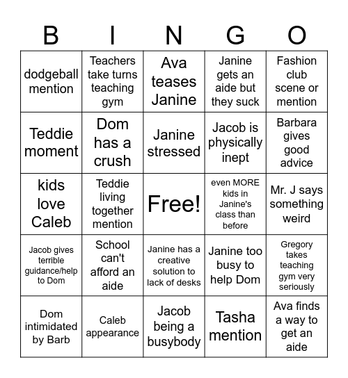 S5 E13 Bingo Card