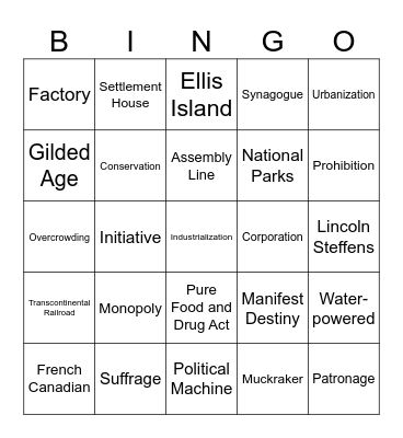 USA Expands - 1880-1920 Bingo Card